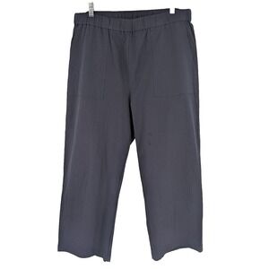 ELAINE FISHER Pants LARGE Navy Crinkle Cotton Elastic Waist  Pockets Coastal